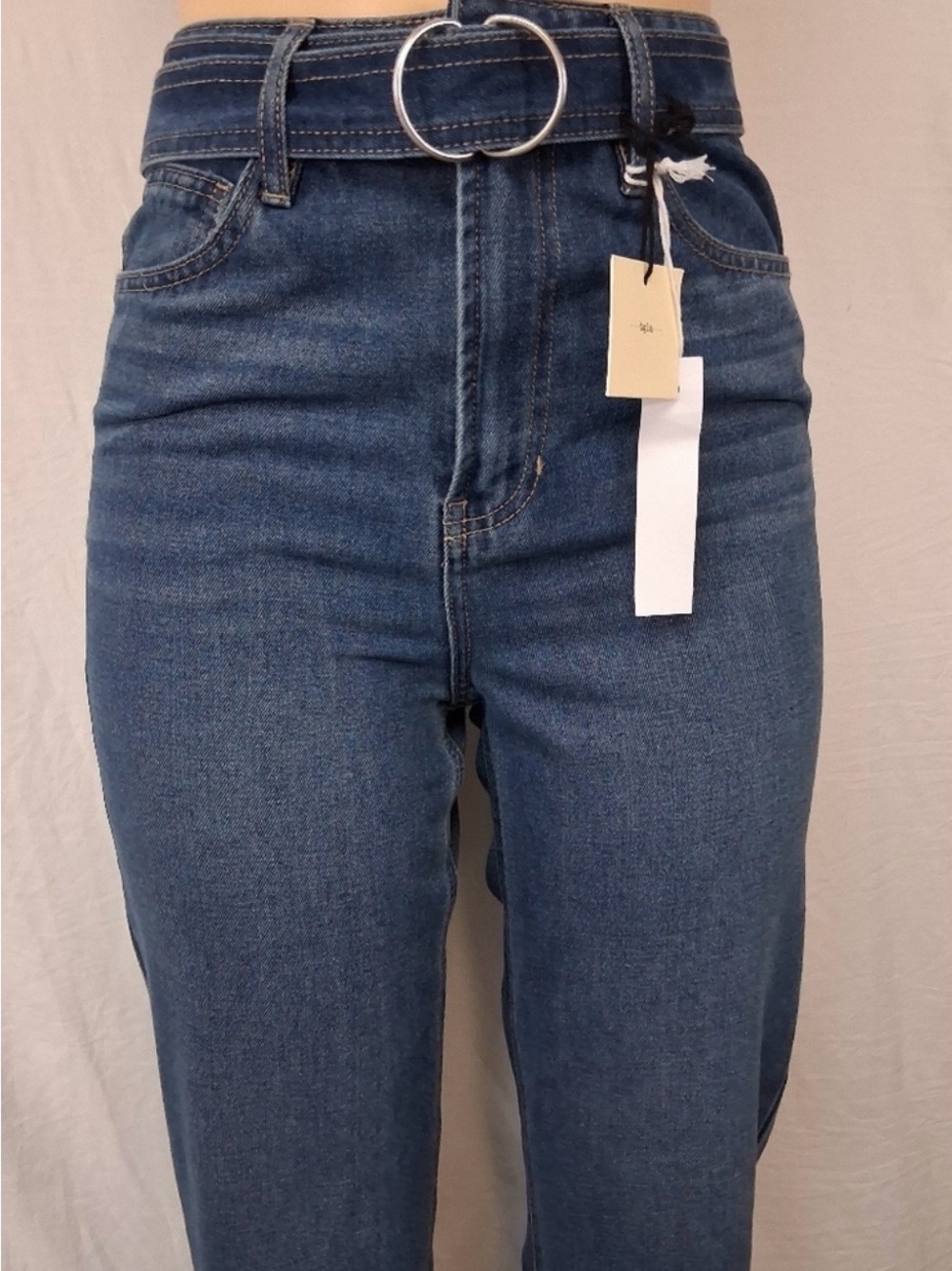 High-Rise Slim Women’s Jeans in Dark Blue with Belt